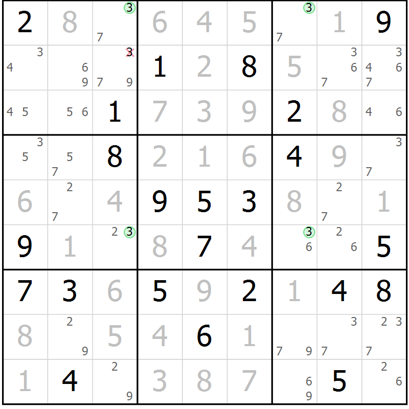 Position des candidats pour la solution de la Gr 69 page 72 du magazine de sudoku Maestro n° 097