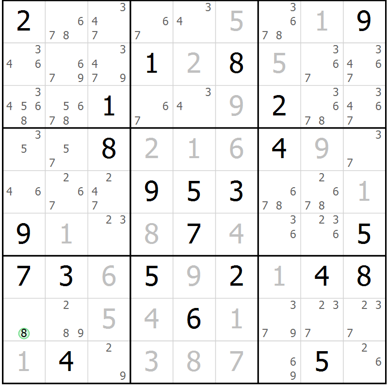 Position des candidats pour la solution de la Gr 69 page 72 du magazine de sudoku Maestro n° 097