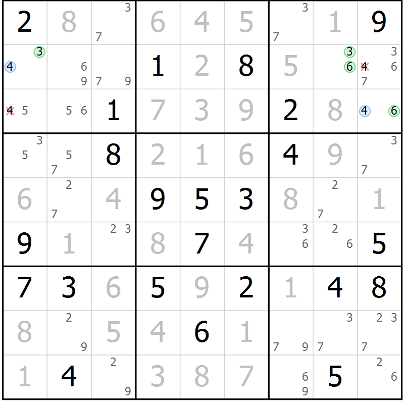 Position des candidats pour la solution de la Gr 69 page 72 du magazine de sudoku Maestro n° 097