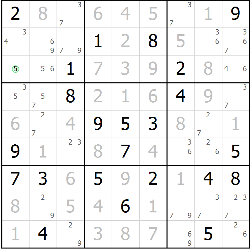 Position des candidats pour la solution de la Gr 69 page 72 du magazine de sudoku Maestro n° 097