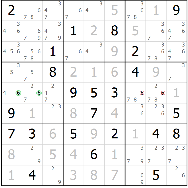 Position des candidats pour la solution de la Gr 69 page 72 du magazine de sudoku Maestro n° 097