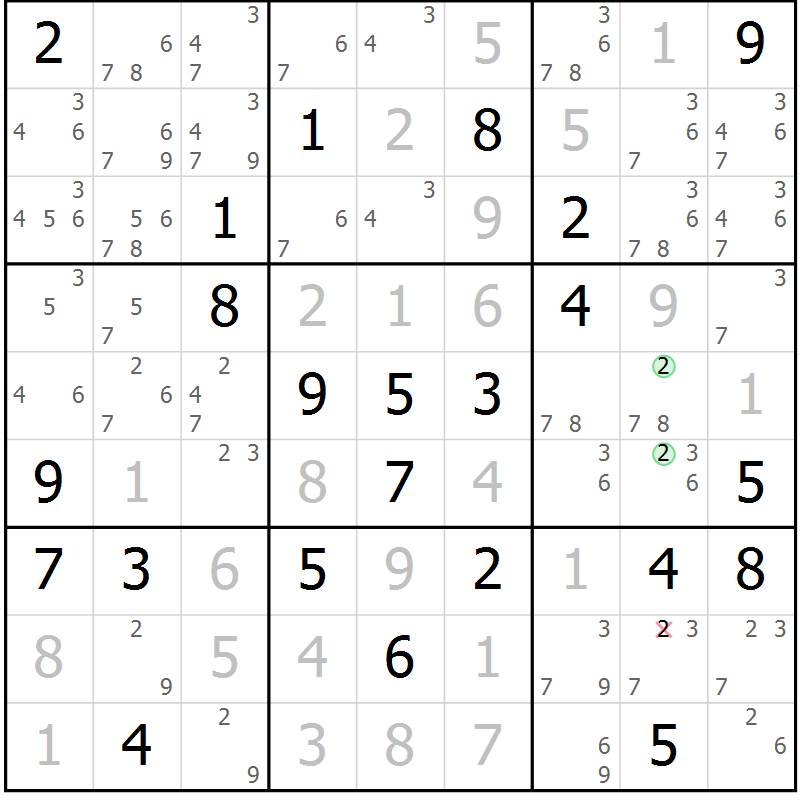 Position des candidats pour la solution de la Gr 69 page 72 du magazine de sudoku Maestro n° 097