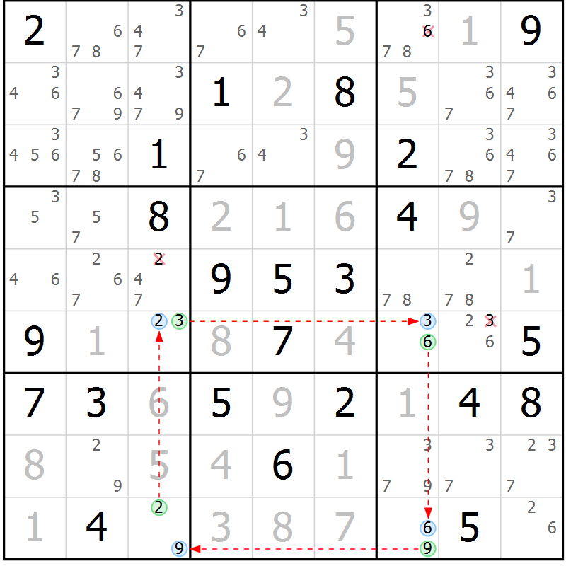 Position des candidats pour la solution de la Gr 69 page 72 du magazine de sudoku Maestro n° 097