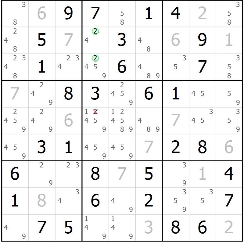 Position des candidats pour la solution de la Gr 7 page 10 du magazine de sudoku Maestro n° 097