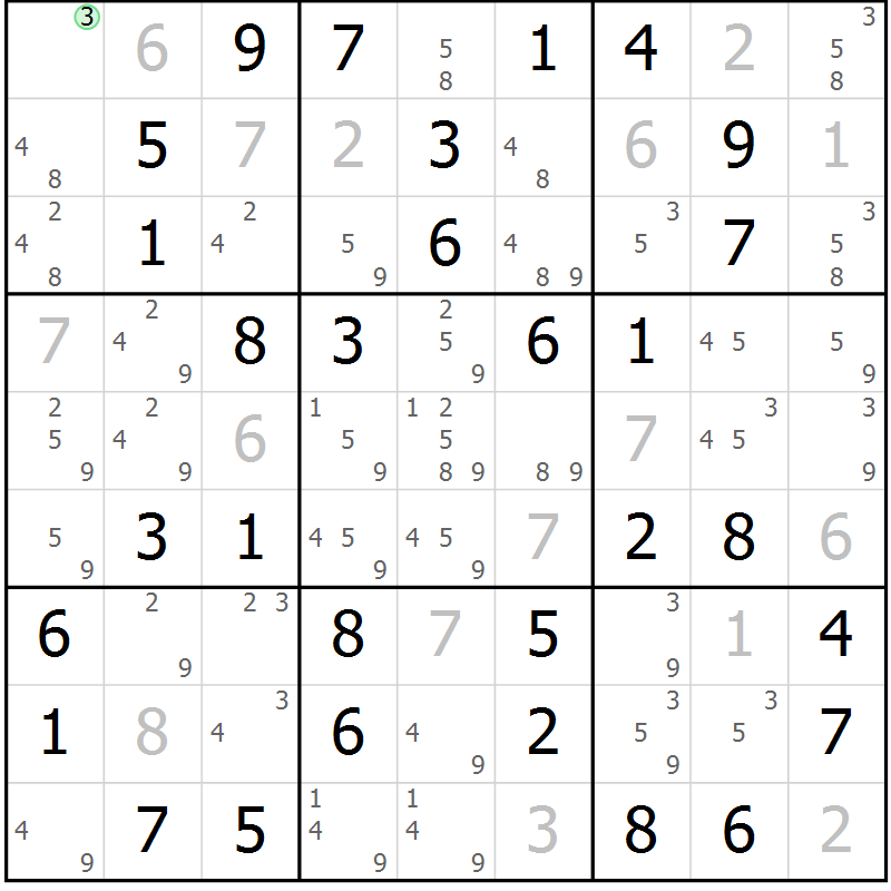 Position des candidats pour la solution de la Gr 7 page 10 du magazine de sudoku Maestro n° 097