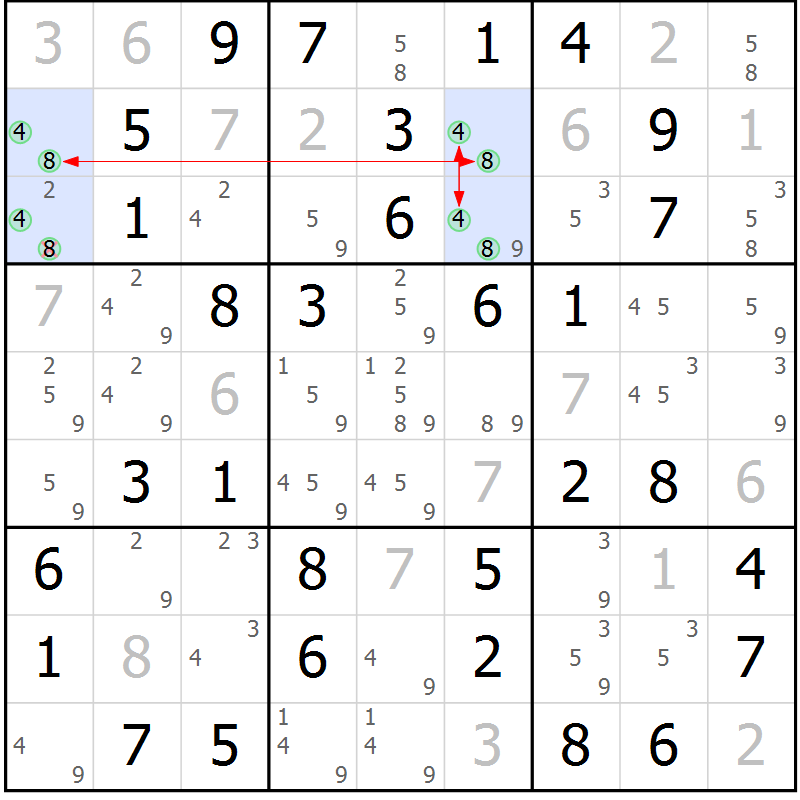 Position des candidats pour la solution de la Gr 7 page 10 du magazine de sudoku Maestro n° 097