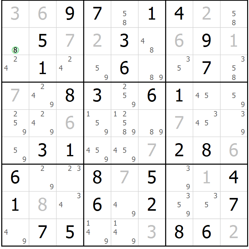 Position des candidats pour la solution de la Gr 7 page 10 du magazine de sudoku Maestro n° 097