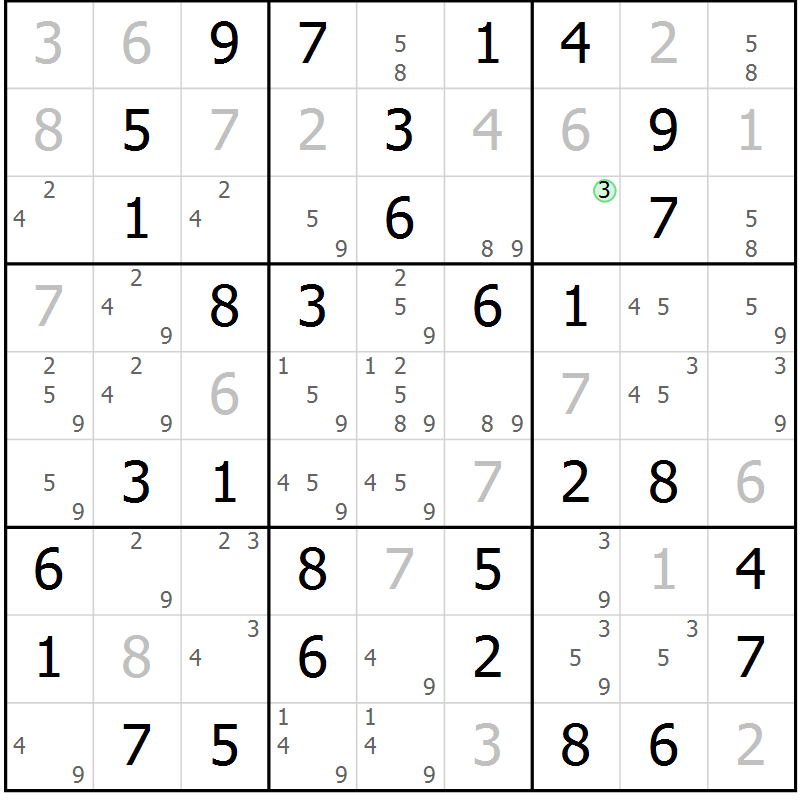 Position des candidats pour la solution de la Gr 7 page 10 du magazine de sudoku Maestro n° 097