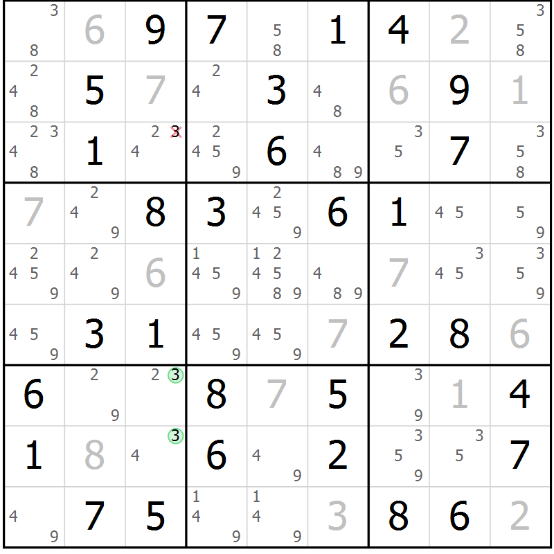 Position des candidats pour la solution de la Gr 7 page 10 du magazine de sudoku Maestro n° 097