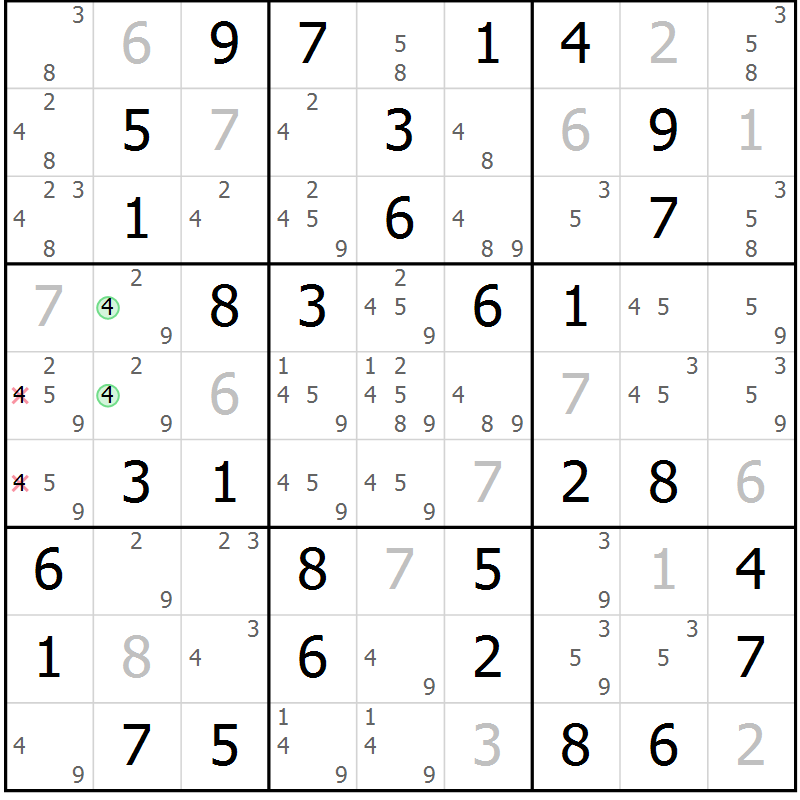 Position des candidats pour la solution de la Gr 7 page 10 du magazine de sudoku Maestro n° 097