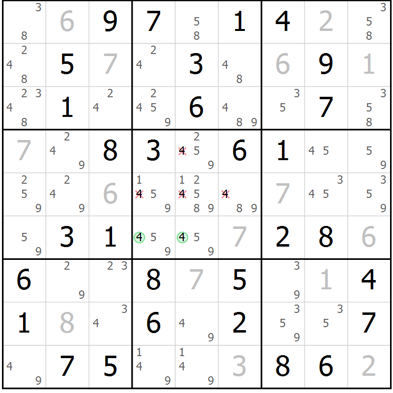 Position des candidats pour la solution de la Gr 7 page 10 du magazine de sudoku Maestro n° 097