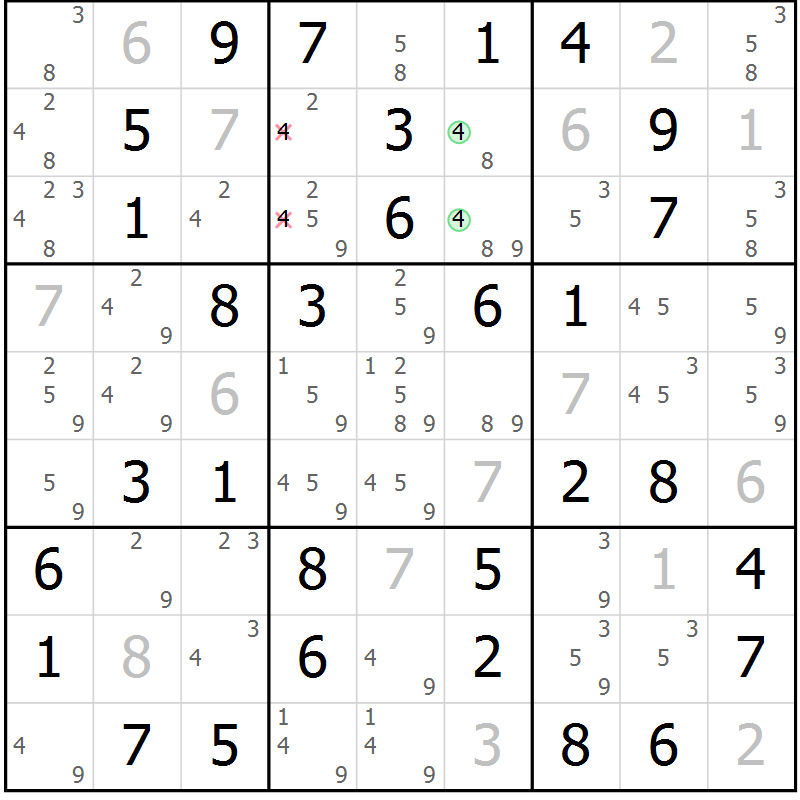 Position des candidats pour la solution de la Gr 7 page 10 du magazine de sudoku Maestro n° 097