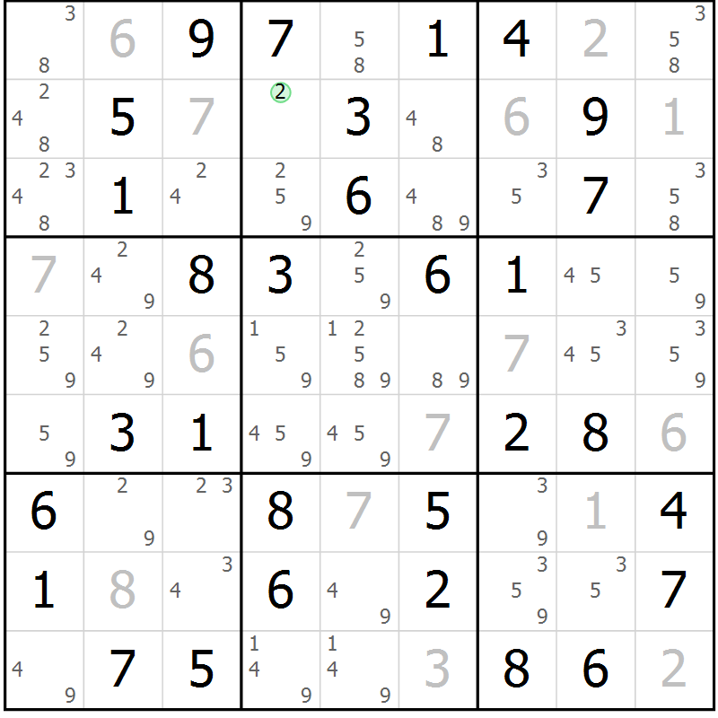 Position des candidats pour la solution de la Gr 7 page 10 du magazine de sudoku Maestro n° 097