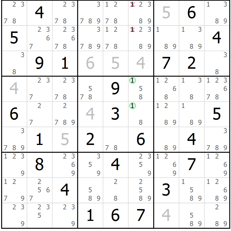 Position des candidats pour la solution de la Gr 70 page 73 du magazine de sudoku Maestro n° 097