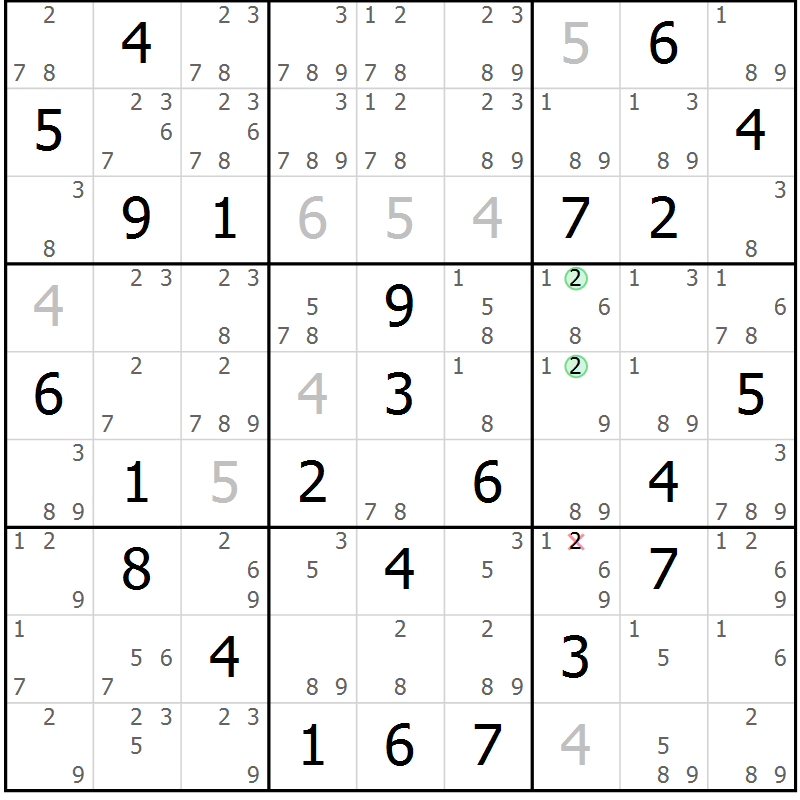 Position des candidats pour la solution de la Gr 70 page 73 du magazine de sudoku Maestro n° 097