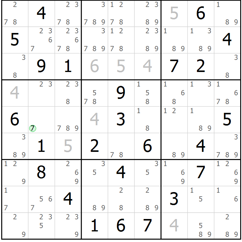 Position des candidats pour la solution de la Gr 70 page 73 du magazine de sudoku Maestro n° 097