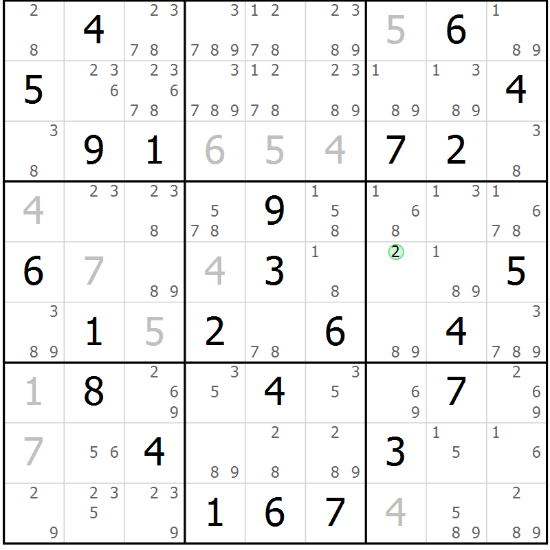 Position des candidats pour la solution de la Gr 70 page 73 du magazine de sudoku Maestro n° 097