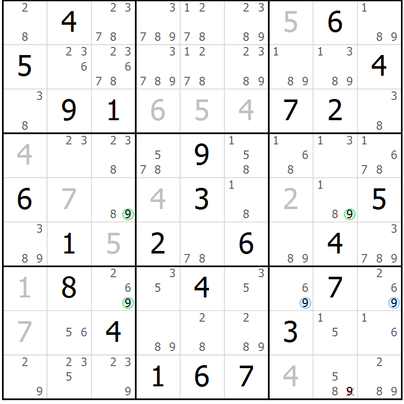 Position des candidats pour la solution de la Gr 70 page 73 du magazine de sudoku Maestro n° 097