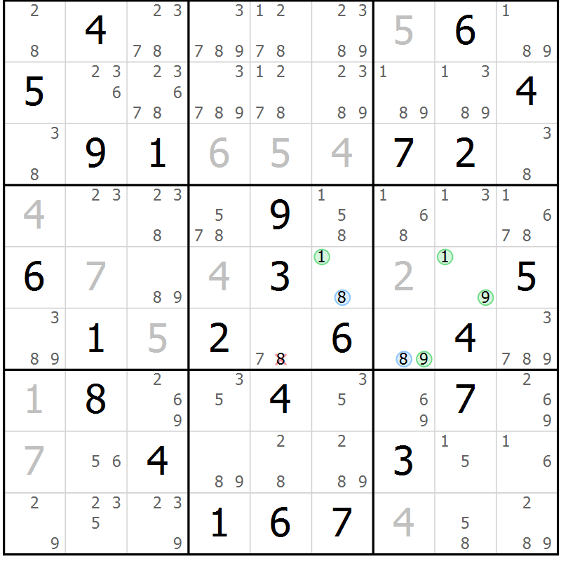Position des candidats pour la solution de la Gr 70 page 73 du magazine de sudoku Maestro n° 097
