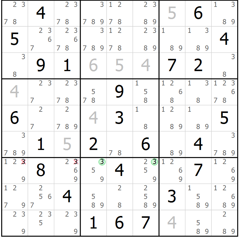 Position des candidats pour la solution de la Gr 70 page 73 du magazine de sudoku Maestro n° 097
