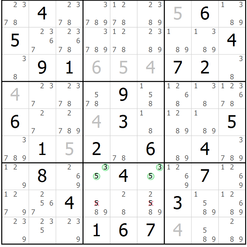 Position des candidats pour la solution de la Gr 70 page 73 du magazine de sudoku Maestro n° 097