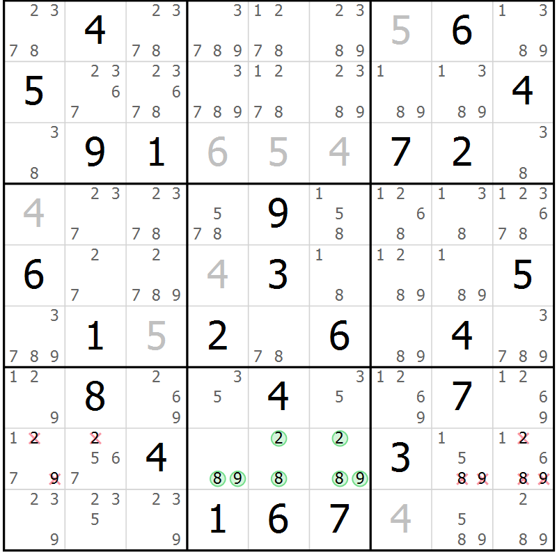 Position des candidats pour la solution de la Gr 70 page 73 du magazine de sudoku Maestro n° 097