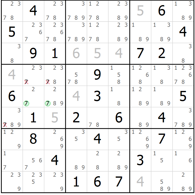 Position des candidats pour la solution de la Gr 70 page 73 du magazine de sudoku Maestro n° 097