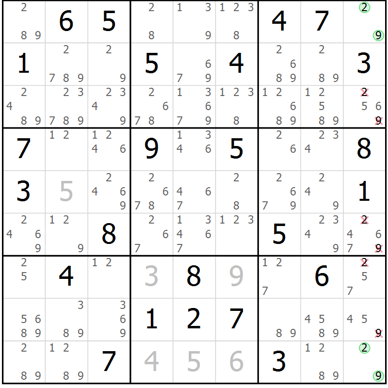 Position des candidats pour la solution de la Gr 71 page 74 du magazine de sudoku Maestro n° 097