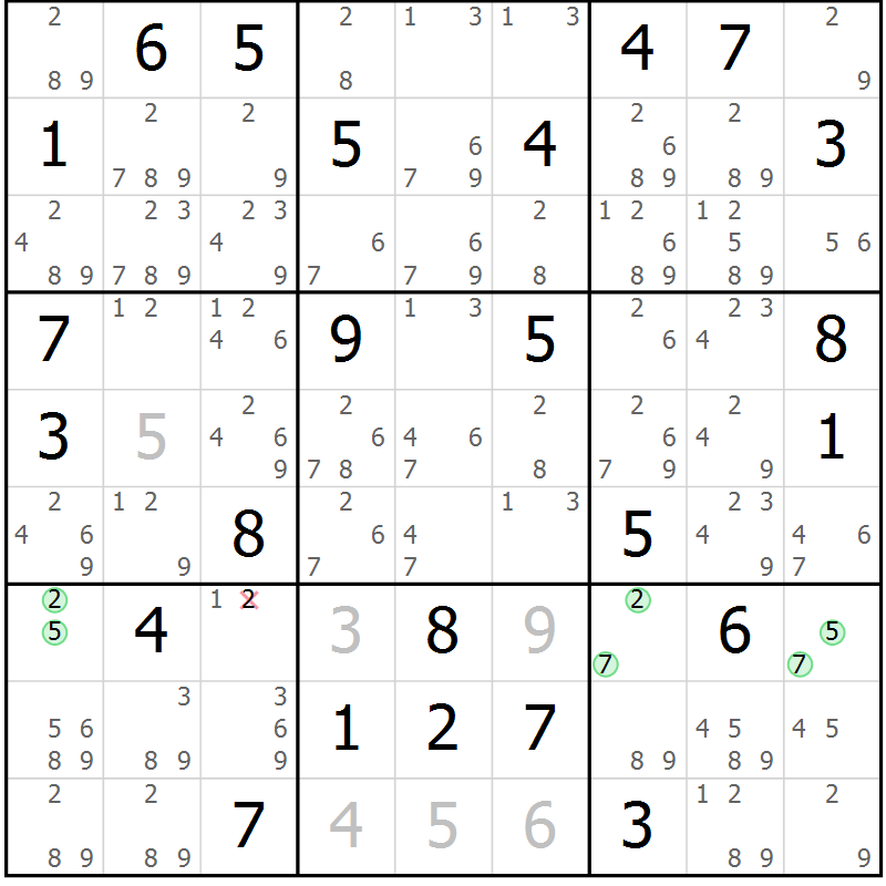Position des candidats pour la solution de la Gr 71 page 74 du magazine de sudoku Maestro n° 097