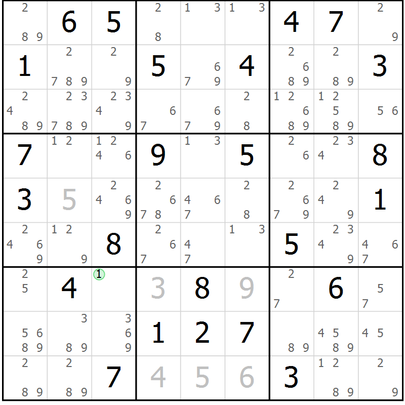 Position des candidats pour la solution de la Gr 71 page 74 du magazine de sudoku Maestro n° 097