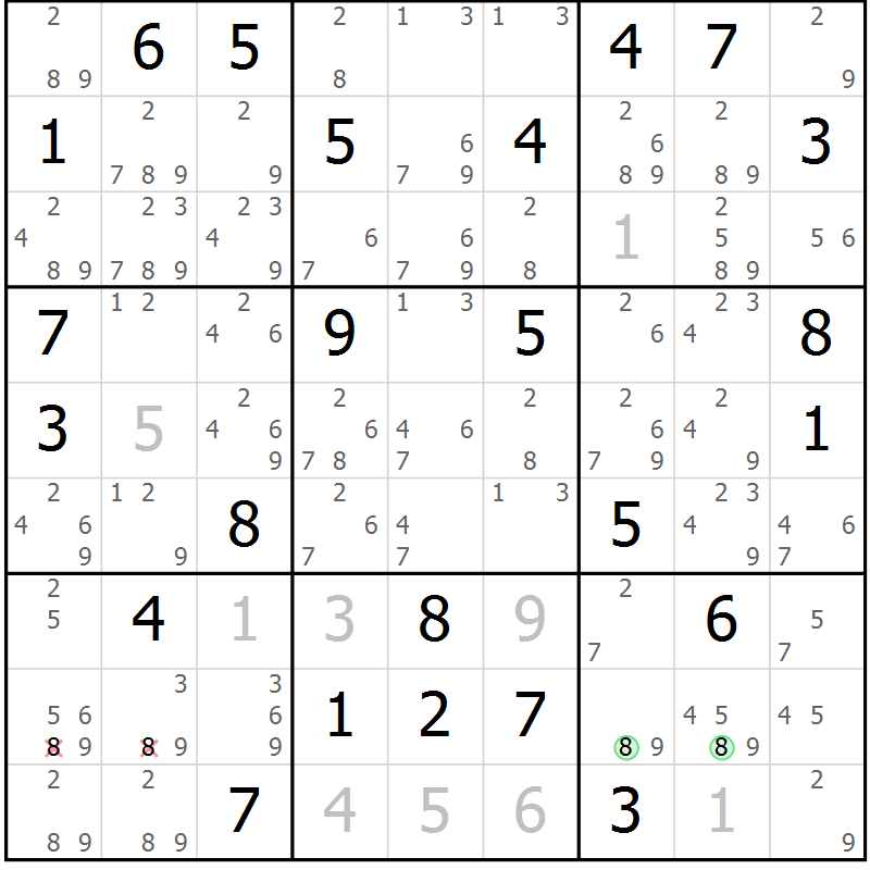 Position des candidats pour la solution de la Gr 71 page 74 du magazine de sudoku Maestro n° 097