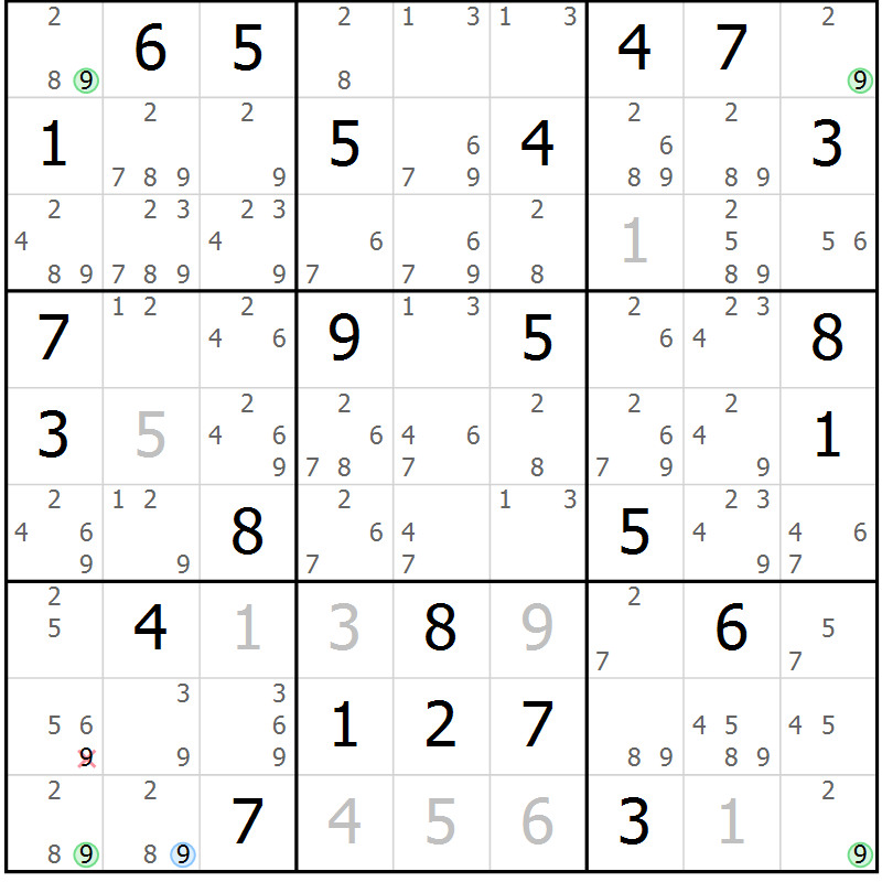 Position des candidats pour la solution de la Gr 71 page 74 du magazine de sudoku Maestro n° 097