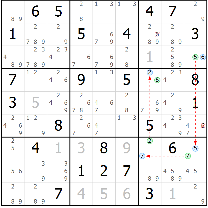 Position des candidats pour la solution de la Gr 71 page 74 du magazine de sudoku Maestro n° 097