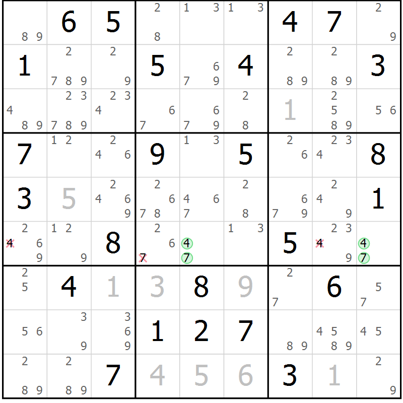 Position des candidats pour la solution de la Gr 71 page 74 du magazine de sudoku Maestro n° 097
