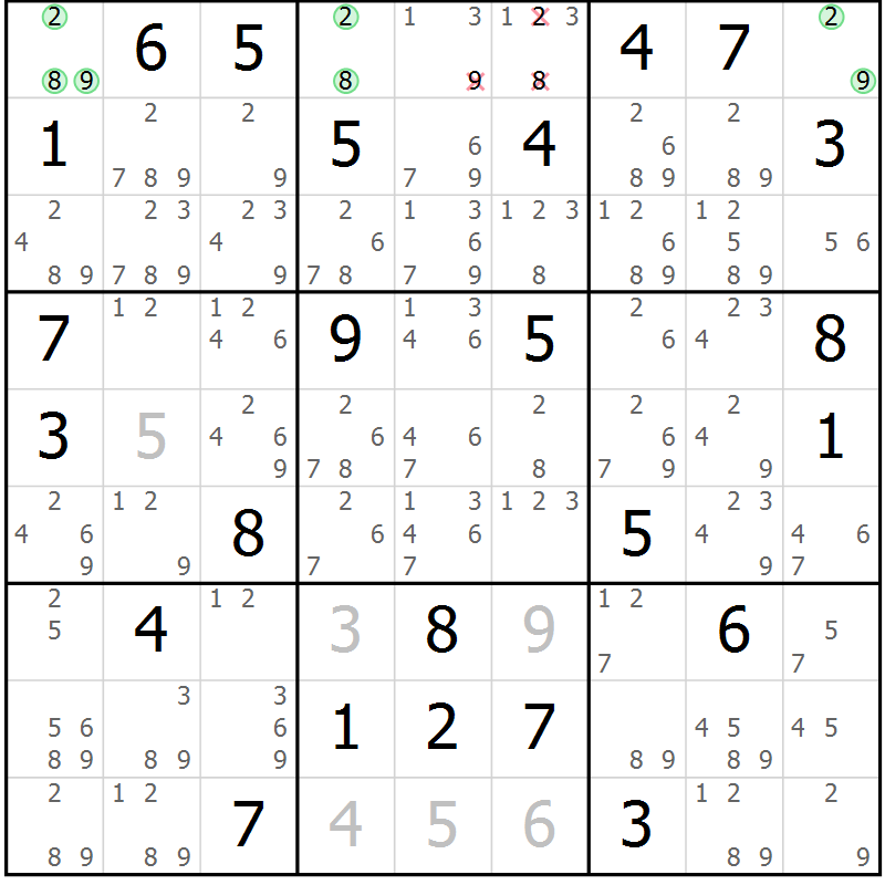 Position des candidats pour la solution de la Gr 71 page 74 du magazine de sudoku Maestro n° 097