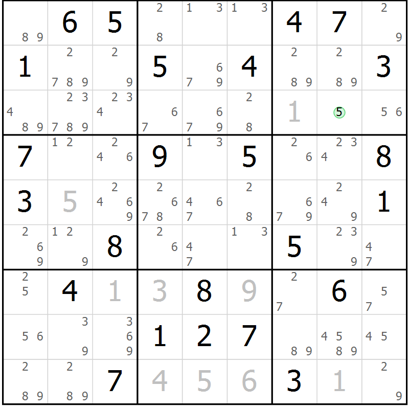 Position des candidats pour la solution de la Gr 71 page 74 du magazine de sudoku Maestro n° 097