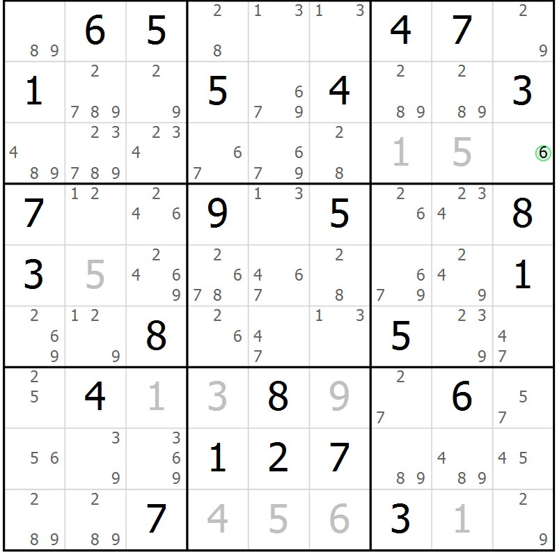 Position des candidats pour la solution de la Gr 71 page 74 du magazine de sudoku Maestro n° 097