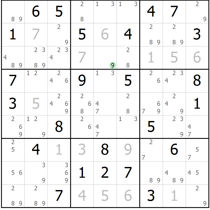 Position des candidats pour la solution de la Gr 71 page 74 du magazine de sudoku Maestro n° 097