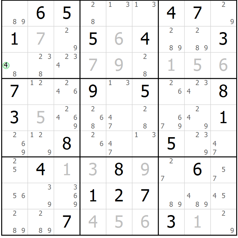 Position des candidats pour la solution de la Gr 71 page 74 du magazine de sudoku Maestro n° 097