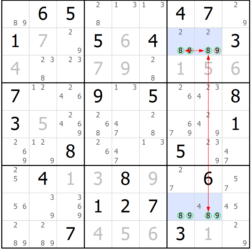 Position des candidats pour la solution de la Gr 71 page 74 du magazine de sudoku Maestro n° 097