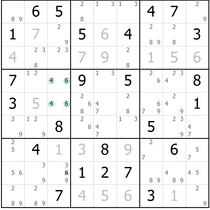 Position des candidats pour la solution de la Gr 71 page 74 du magazine de sudoku Maestro n° 097