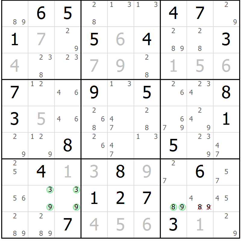 Position des candidats pour la solution de la Gr 71 page 74 du magazine de sudoku Maestro n° 097