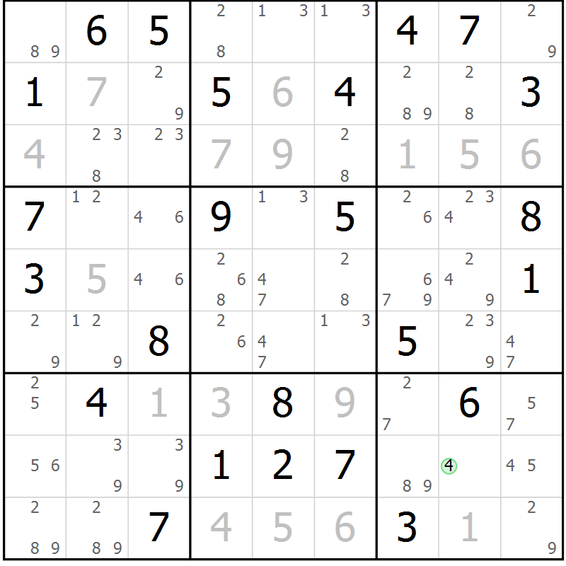 Position des candidats pour la solution de la Gr 71 page 74 du magazine de sudoku Maestro n° 097