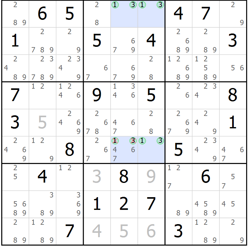 Position des candidats pour la solution de la Gr 71 page 74 du magazine de sudoku Maestro n° 097