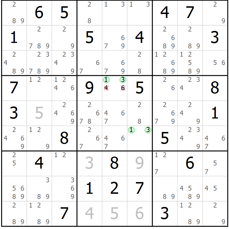 Position des candidats pour la solution de la Gr 71 page 74 du magazine de sudoku Maestro n° 097