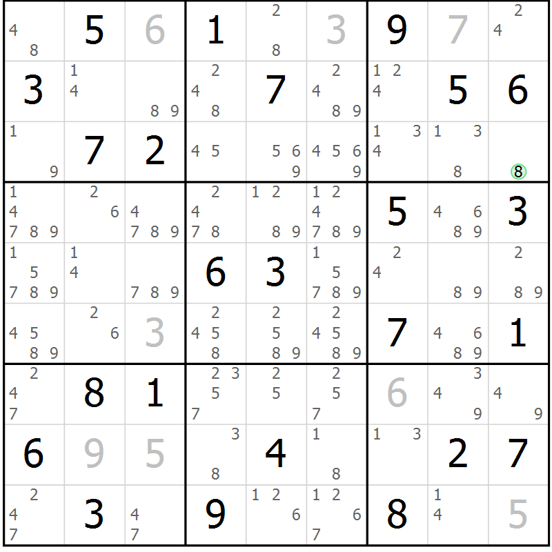 Position des candidats pour la solution de la Gr 72 page 75 du magazine de sudoku Maestro n° 097