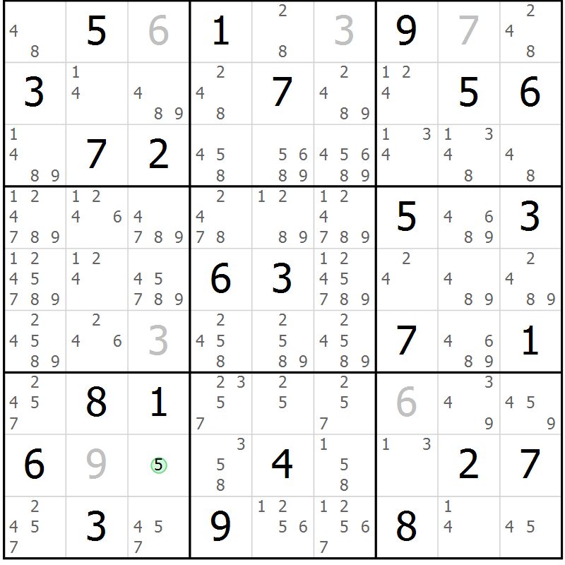 Position des candidats pour la solution de la Gr 72 page 75 du magazine de sudoku Maestro n° 097
