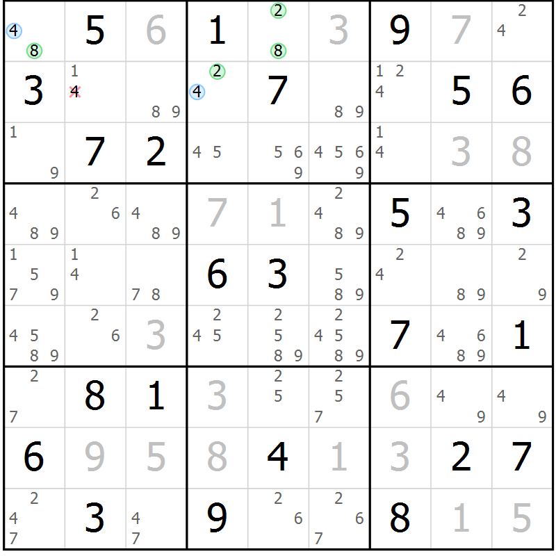 Position des candidats pour la solution de la Gr 72 page 75 du magazine de sudoku Maestro n° 097