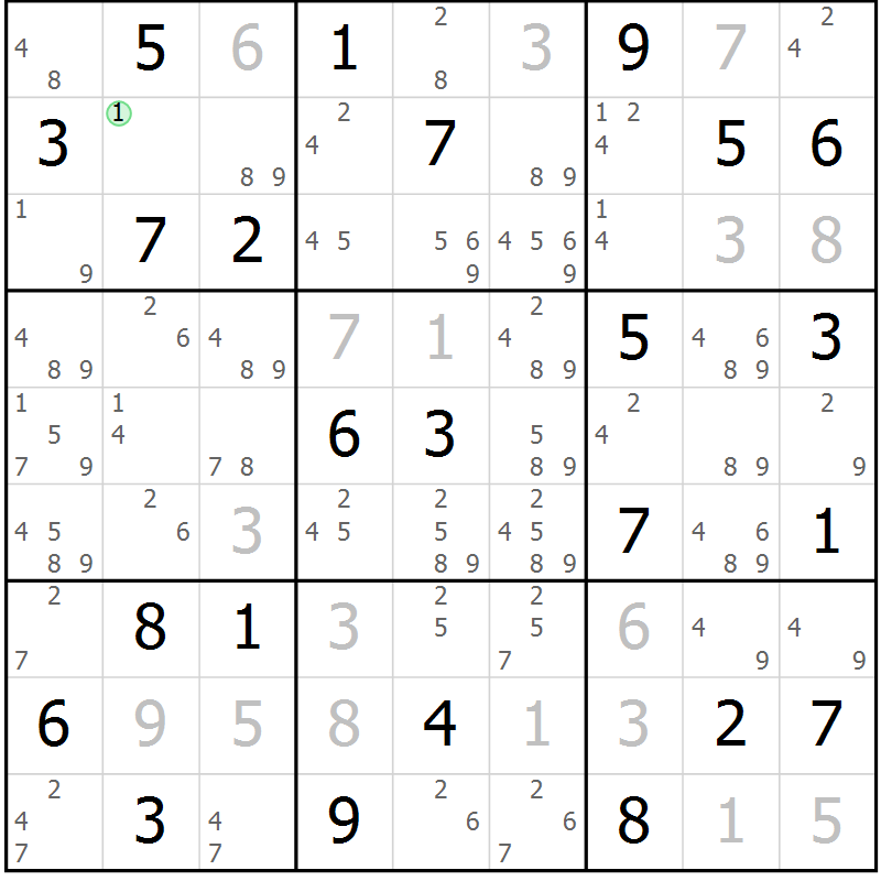 Position des candidats pour la solution de la Gr 72 page 75 du magazine de sudoku Maestro n° 097
