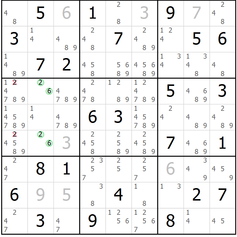 Position des candidats pour la solution de la Gr 72 page 75 du magazine de sudoku Maestro n° 097